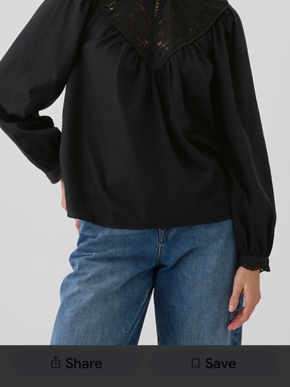 GAP Black Embroidered eyelet top with long sleeves